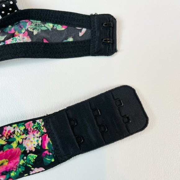 NWOT Victoria's Secret Bra 34D Push-Up Black Floral Polka Dot B982 - Picture 5 of 8